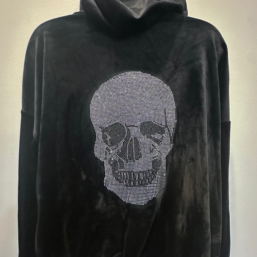 NWT Truth Black Velour Rhinestone Skull Tracksuit Set 2 Piece Zip Up Hoodie M - Picture 12 of 16